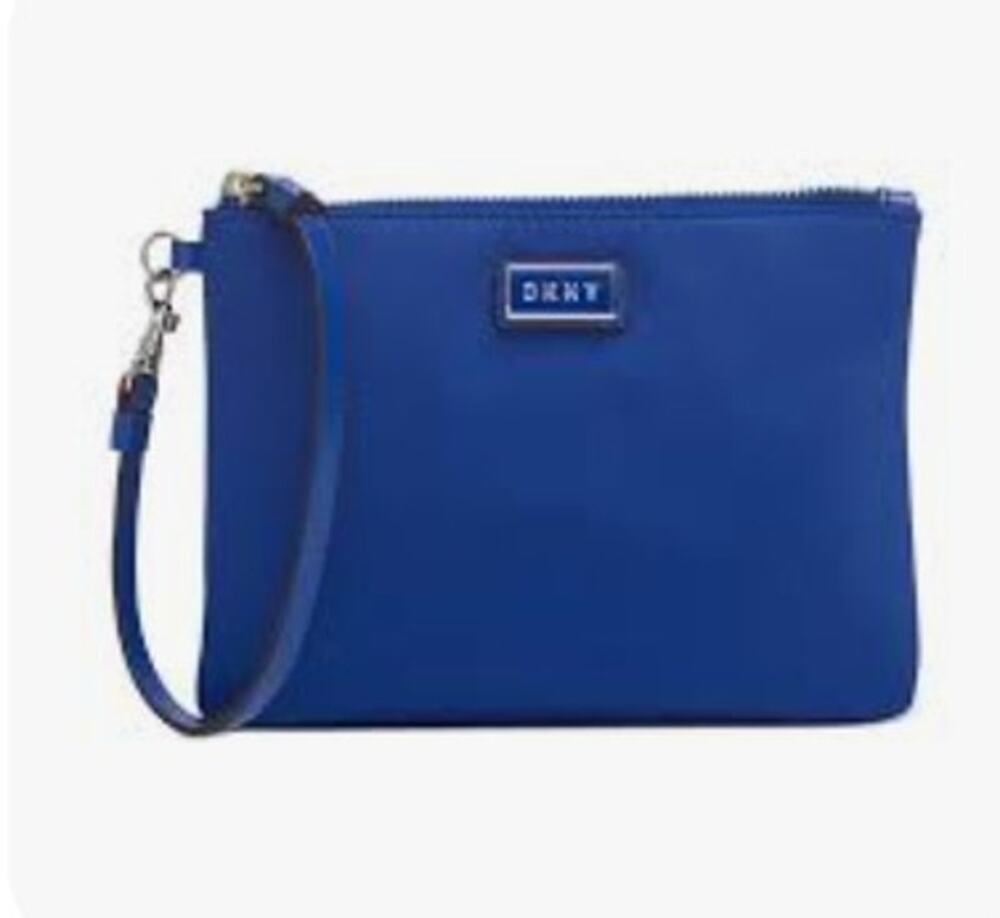DKNY Royal Blue Nylon Wristlet Wallet, Zipper Closure, Silver Hardware, NWT!